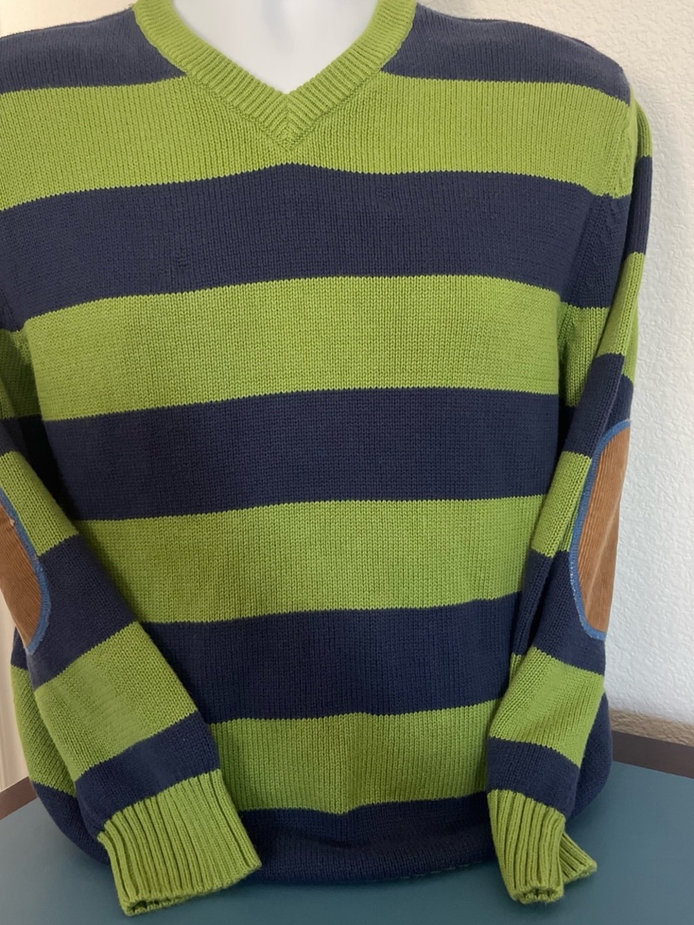 Boys GAP  Striped V-Neck Sweater - Green & Navy